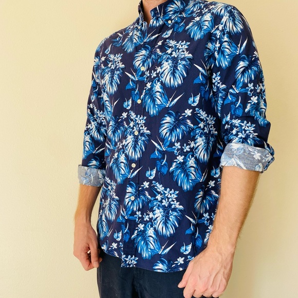 Ralph Lauren blue floral print button down Hawaiian shirt - Picture 2 of 7